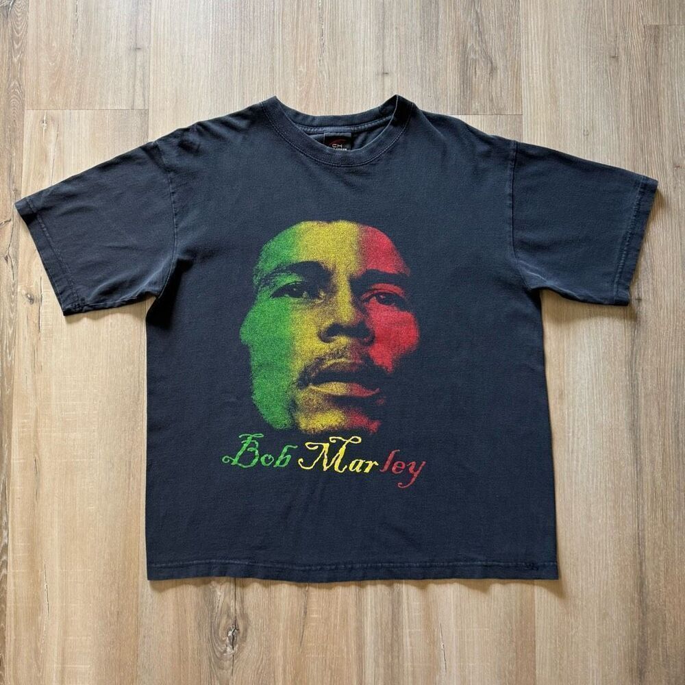 Y2K Bob Marley Black Shirt Size Large 100% Cotton Jamaica Reggae Music Classic